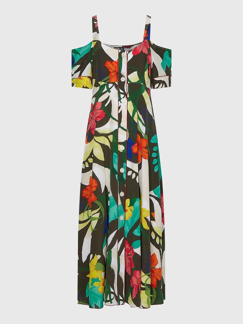 Női Tommy Hilfiger Silk Hawaiian Maxi Dresses Színes | HU 118NWY